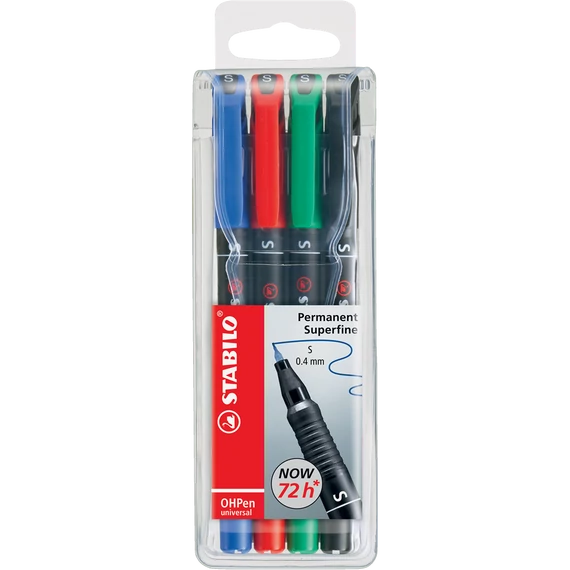 Alkoholos marker készlet 0,4mm, STABILO OHPen S, 4 klf. szín