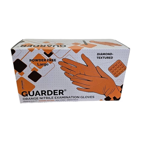 Gumikesztyű nitril púdermentes L 100 db/doboz Guarder narancssárga