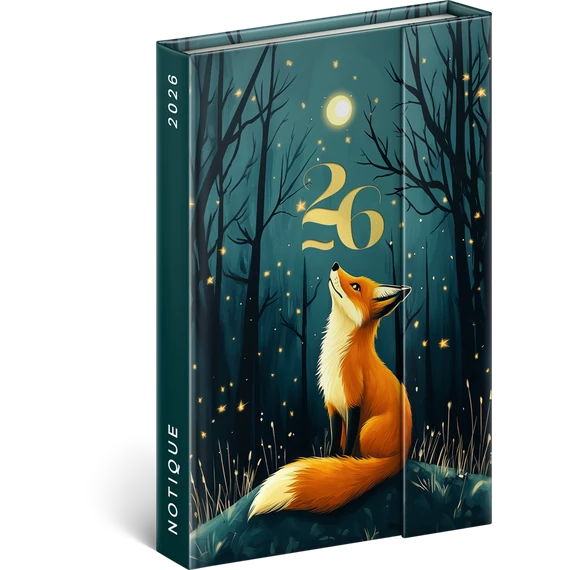Határidőnapló mágnessel záródó, krémszínű lapokkal Fox 110×160 mm, Presco
